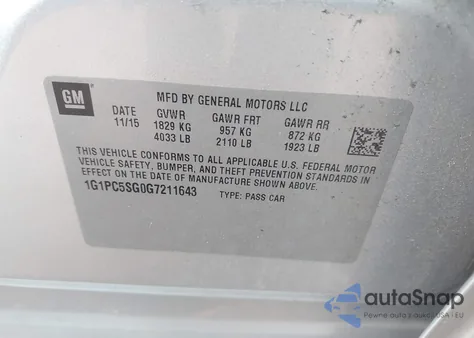 2016 Chevrolet Cruze Limited Ls Auto from USA, damaged, VIN 1G1PC5SG0G7211643